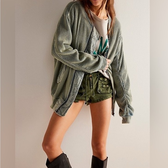 Fp One Sweaters - FP ONE Free people Lupo Bomber Cardi - Nevergreen sweater jacket knit Coachella